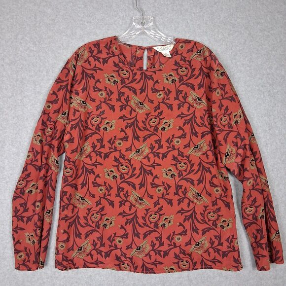 Fenn Wright Manson Womens Silk Blouse Medium Red Floral Asian Oriental Office - Picture 1 of 8
